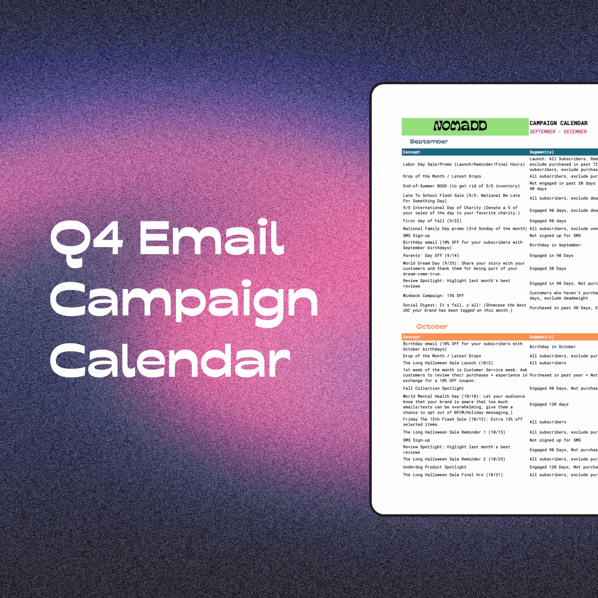 Q4 Email Campaign Calendar